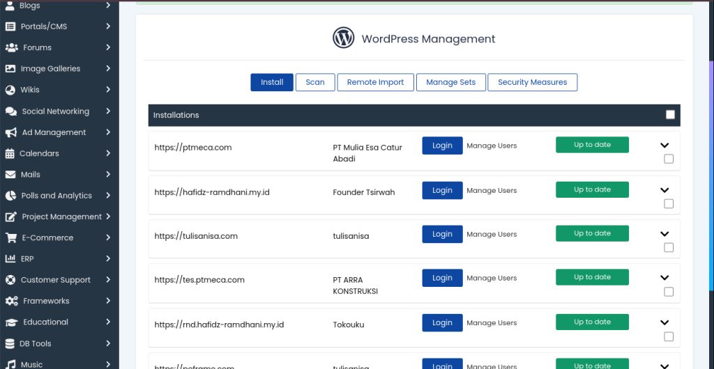 bonus wordpress manager softaculous di kelas belajar website development tanpa coding