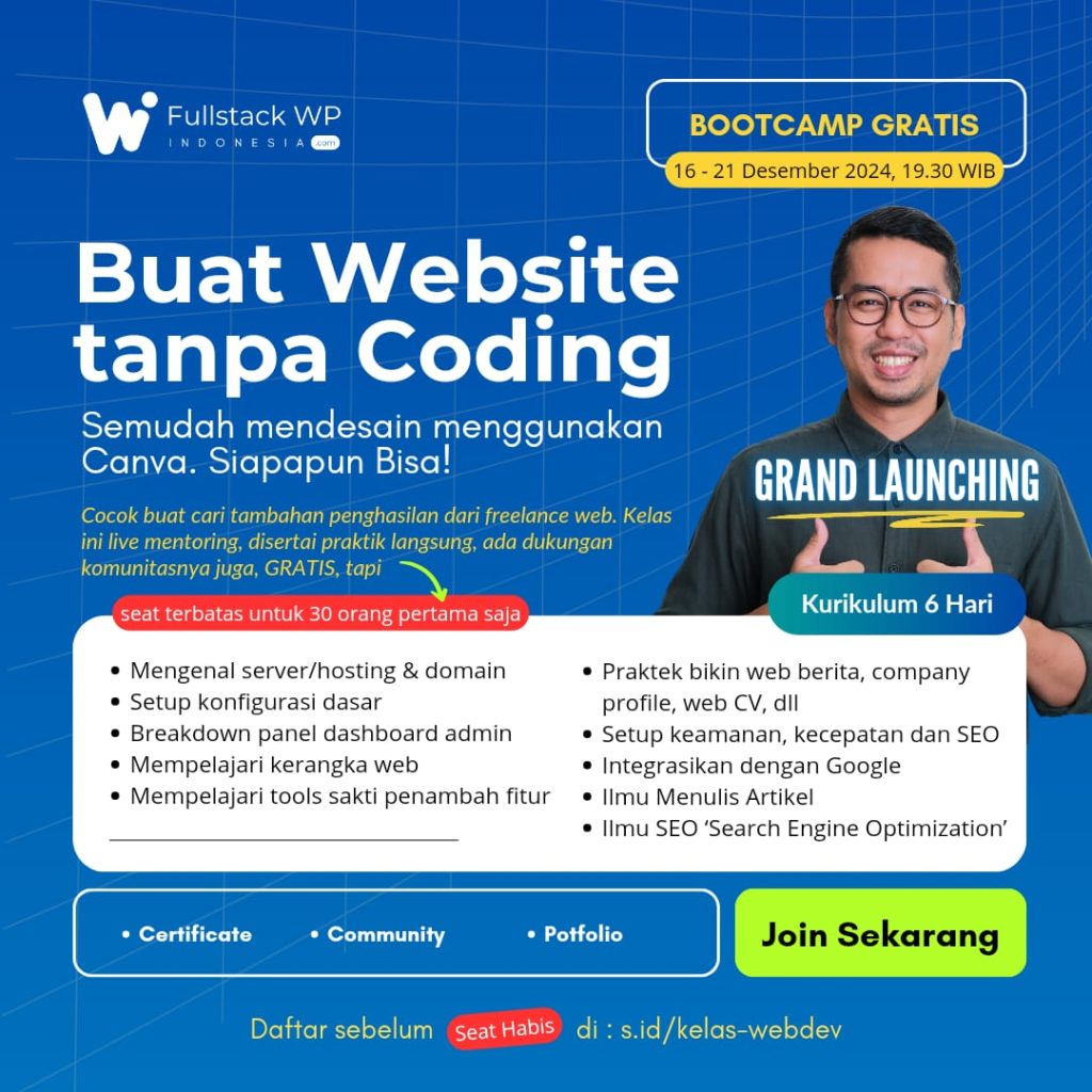 kelas wordpress buat website tanpa coding gratis